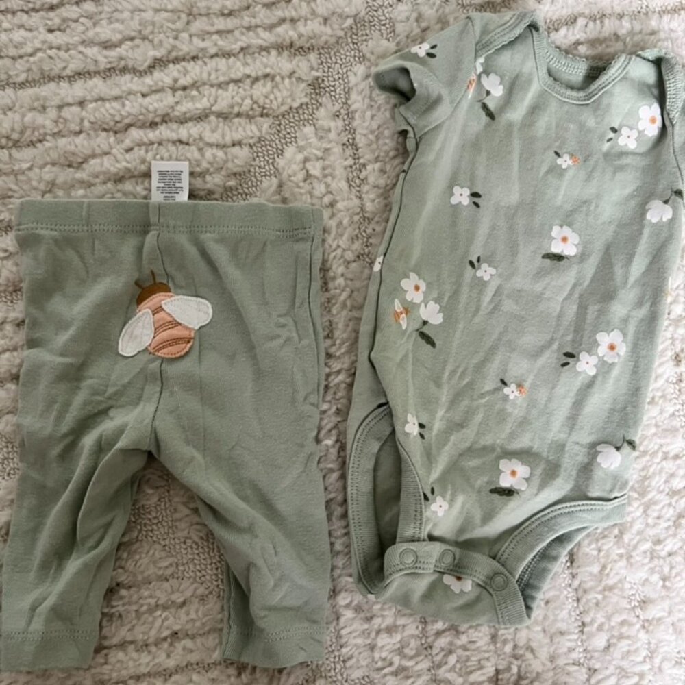 Carter's floral and bee onesie and pants set 3m